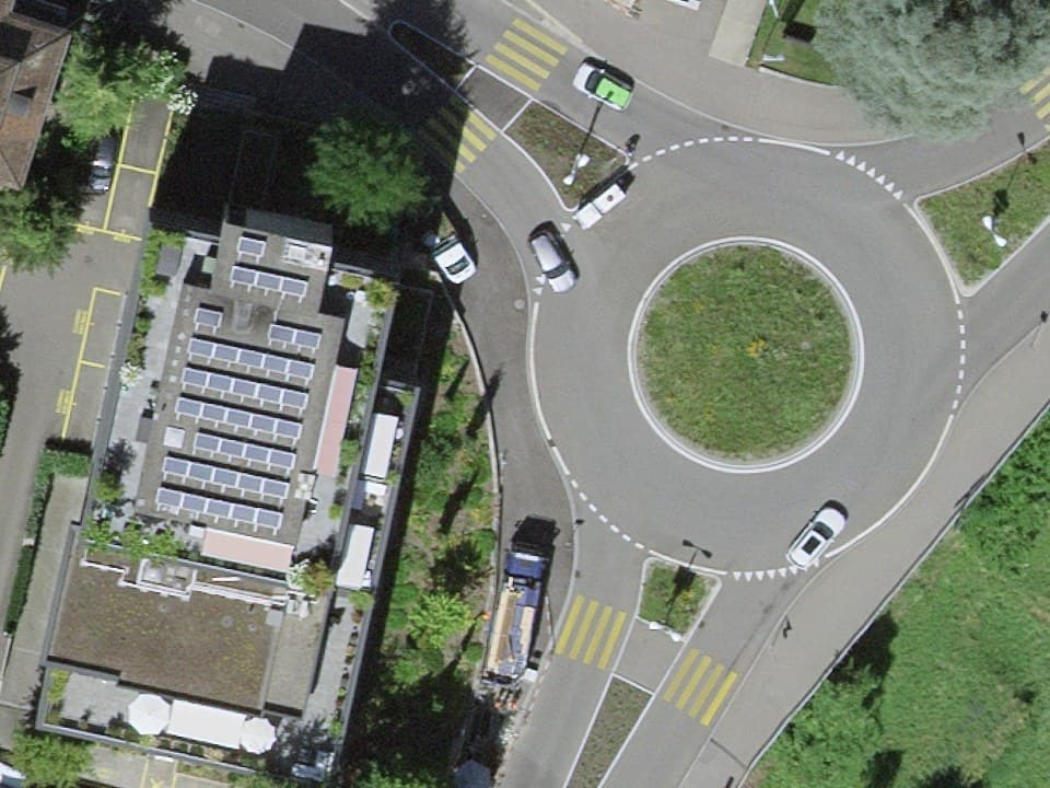 Luftbild des heutigen Kreisels Haselstrasse / Bäderstrasse / Oelrainstrasse beim Grand Casino Baden